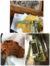 へぎ蕎麦と、レバーカツと山菜と、栃尾の油揚げ 画像1